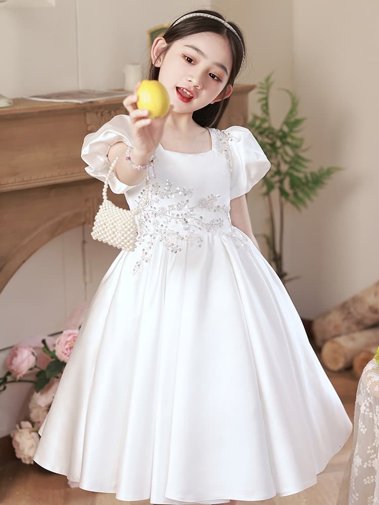 Children's Formal Dress Little Girl White Host Wedding Tulle Tutu Piano Performance Princess Dress Princess Style