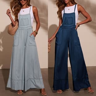 European and American 2026 Cross-border Amazon Women's Street Style Ins Pocket Wide Leg Pants Strap Denim Overall Dress
