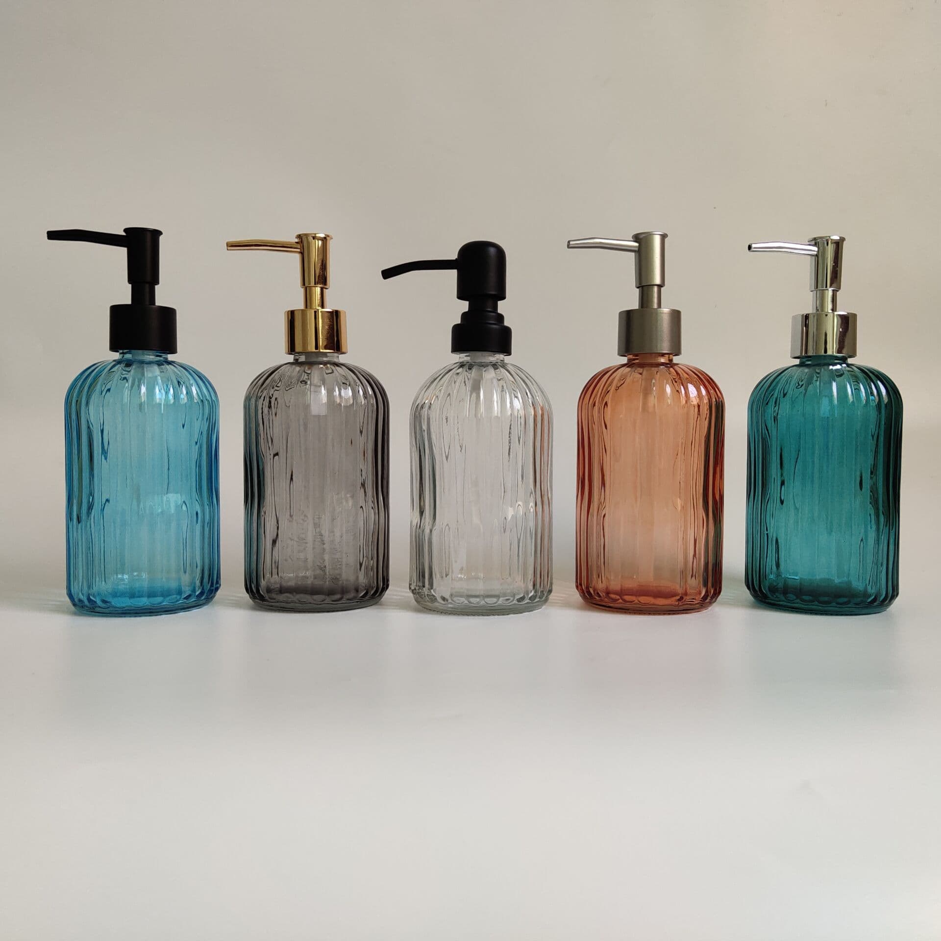 Vertical Stripes Spray-colored Press-type Glass Hand Soap Dispenser with Stainless Steel Pump Head Set