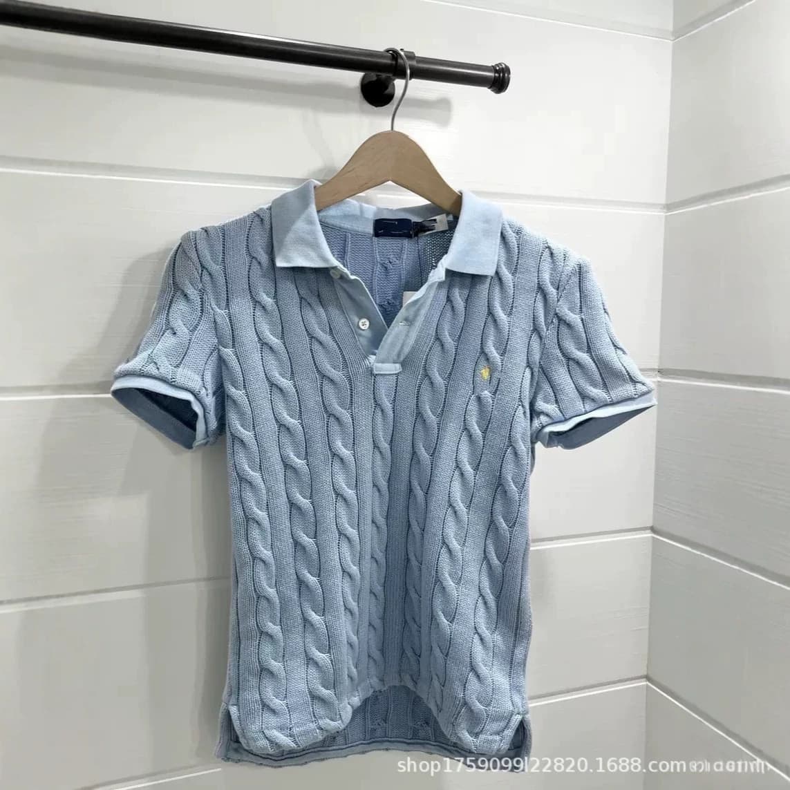 Cross-border ready stock RL Ralph Lauren pony logo embroidered polo short-sleeve knit top with small cable-knit turn-down collar, simple T-shirt