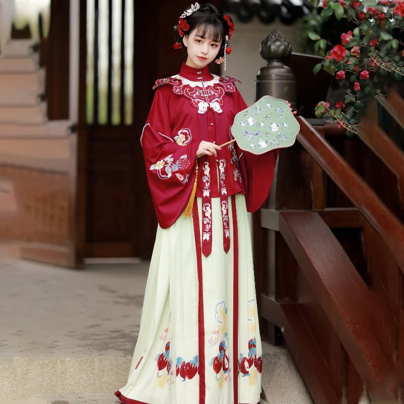 Original Design Strawberry Hanfu Women's Chinese Style Ruqun and Cloud Shoulder Daily Spring and Summer Three-piece Set 8265