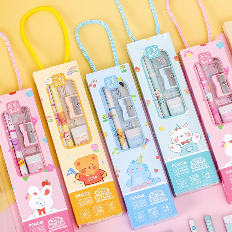 Graduation Gift Student Stationery Set Class Reward Small Gift Cartoon Handle Stationery Five-Piece Set Creative Stationery