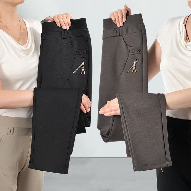 New women's pants elastic mom pants high-waisted casual pants autumn and winter velvet thickened middle-aged and elderly small straight trousers
