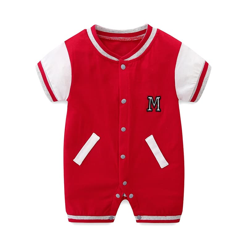 Newborn Baby Boy Summer Thin Clothes for 100 Days, Red One-Piece Set