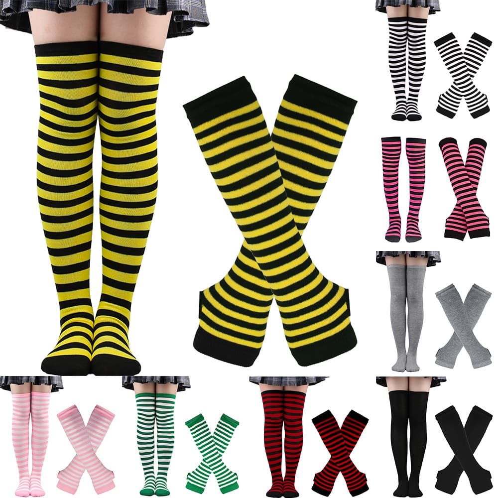 Women's Christmas stockings, Halloween socks, knee-high socks, European and American holiday cosplay striped socks, gloves, and sock set.