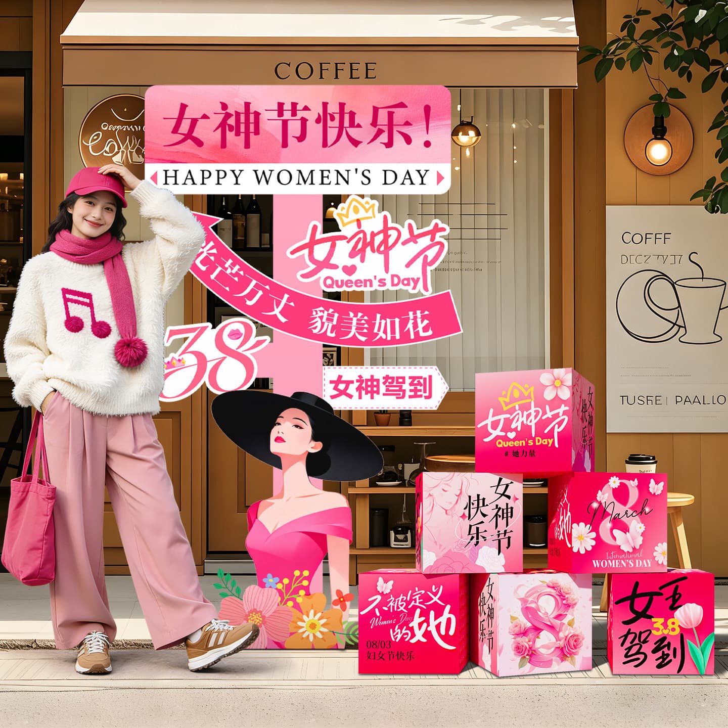 Women's Day Decoration Scene Setup, Goddess Day Event Venue, Store Atmosphere, Photo Check-In, Standing Sign, Kt Board