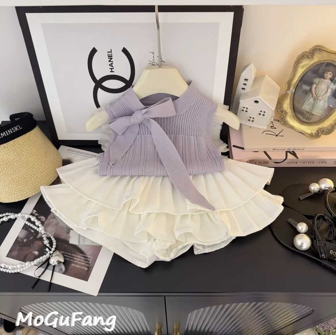 Spot wholesale girls summer suit 2026 new children's fashionable ice silk vest baby cake skirt two-piece set
