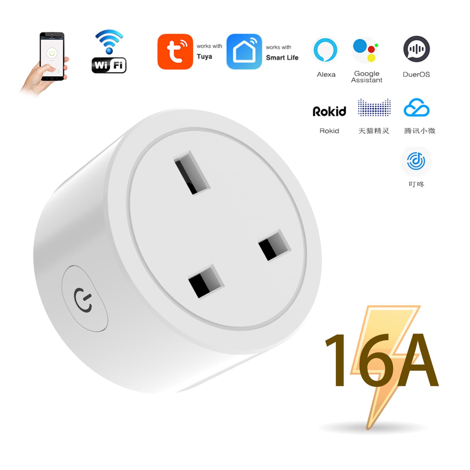 Wholesale graffiti WiFi smart socket, UK standard Alexa mobile phone timer switch, 16A/20A socket, remote control.