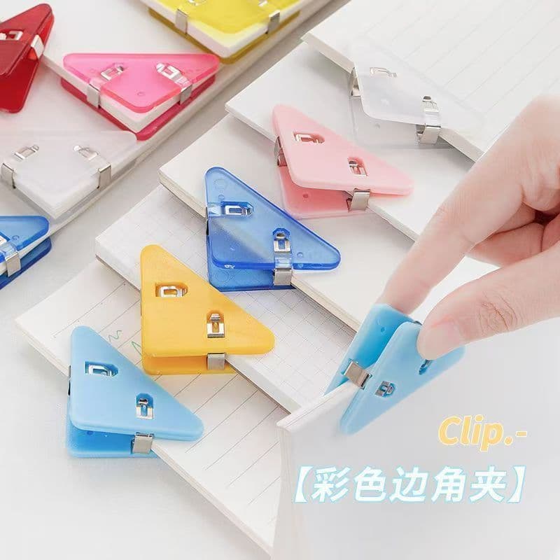 Transparent color triangle clip book page corner clip dovetail clip test paper storage book anti-curling artifact PP clip loose-leaf