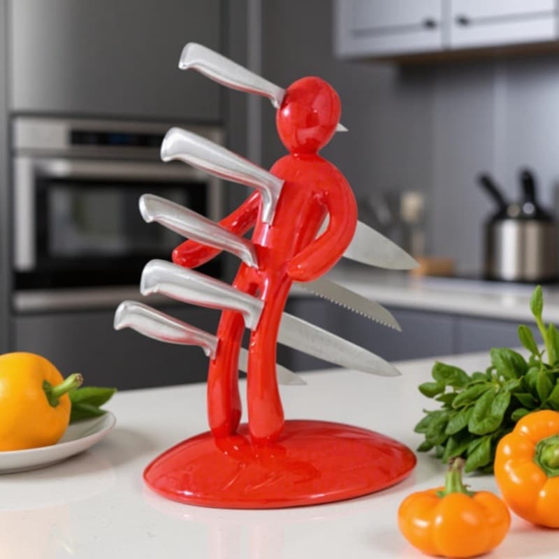 Perennial wholesale cross-border e-commerce new product creative red human-shaped knife holder ABS disc household knife set with villain