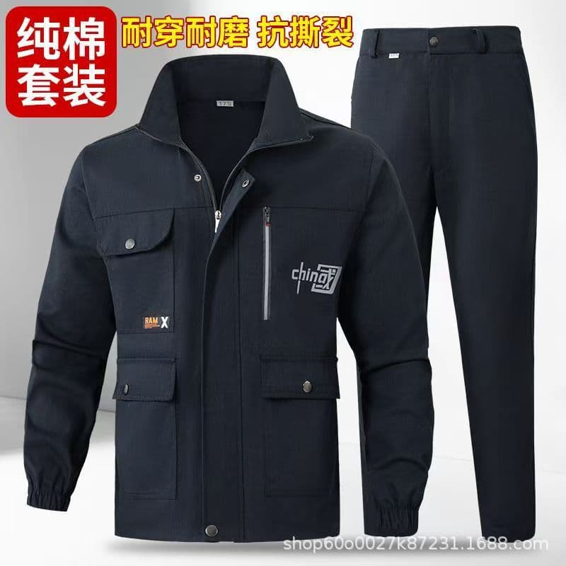 Work clothes suit men's spring and autumn thickened anti-scalding and wear-resistant pure cotton thread labor protection clothing construction welding and auto repair work clothes