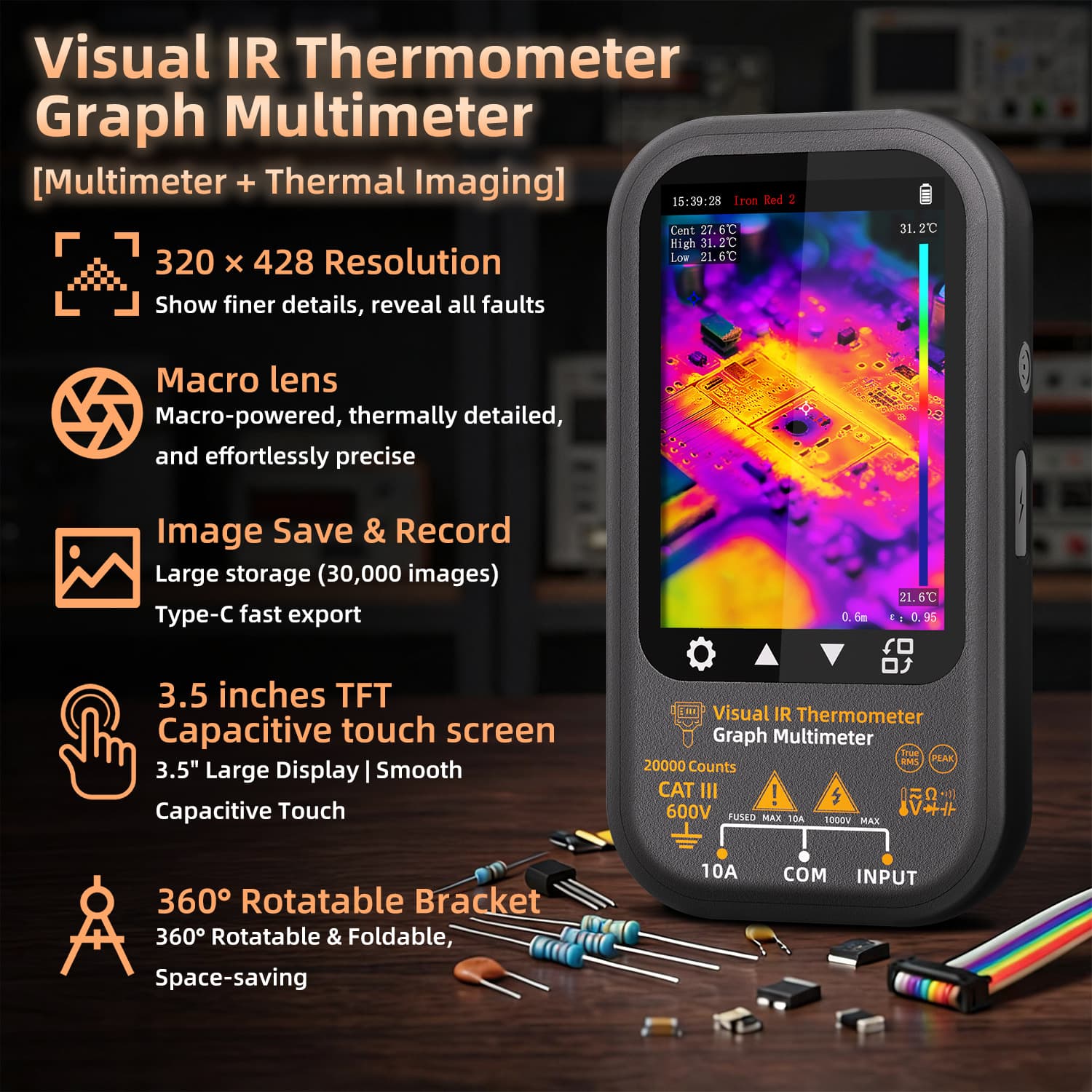 Infrared thermal imaging multimeter SH8 with macro lens touch screen recording thermal imaging camera thermometer power detection