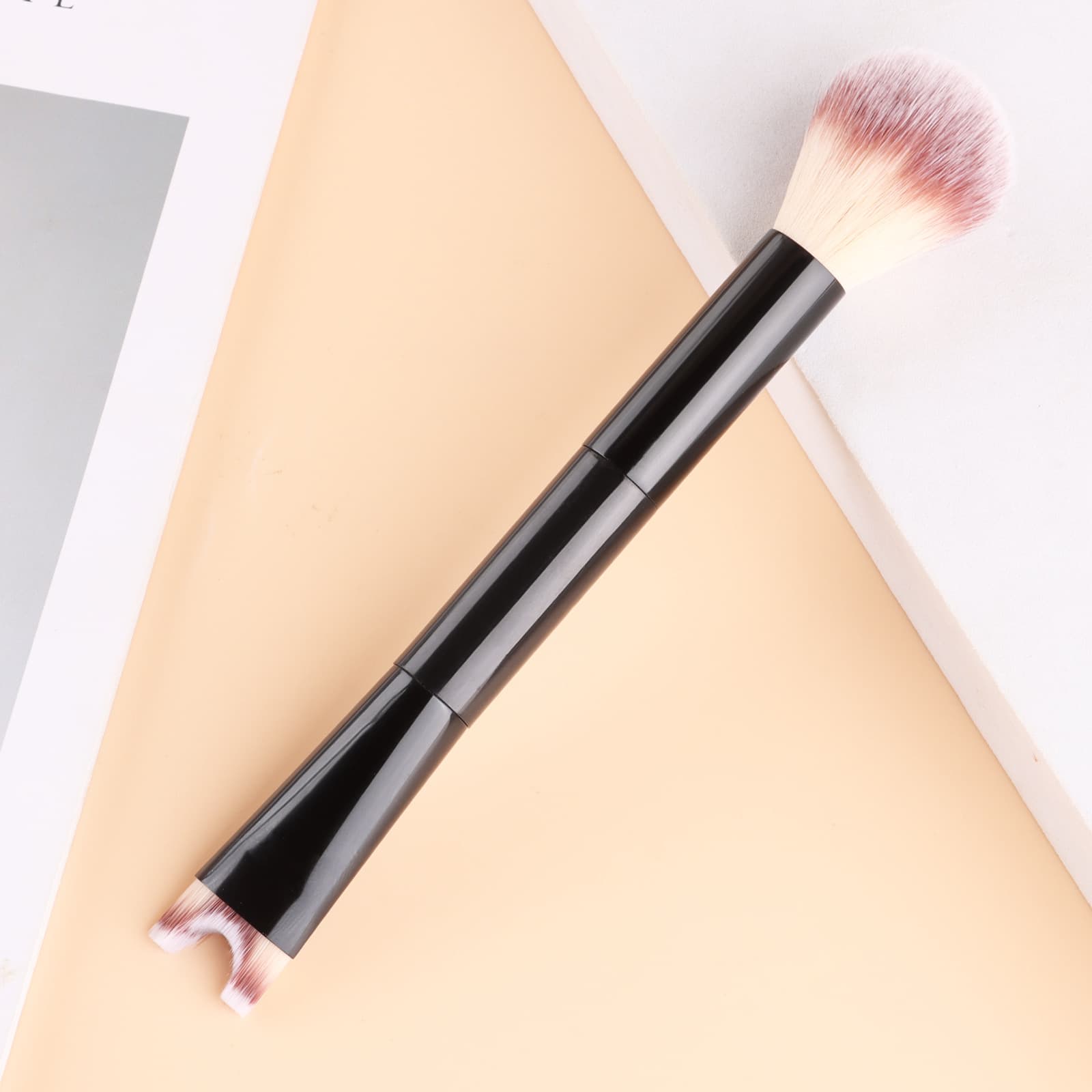 Single double-ended makeup brush, powder brush + nose contour brush, dual-purpose facial beauty tool