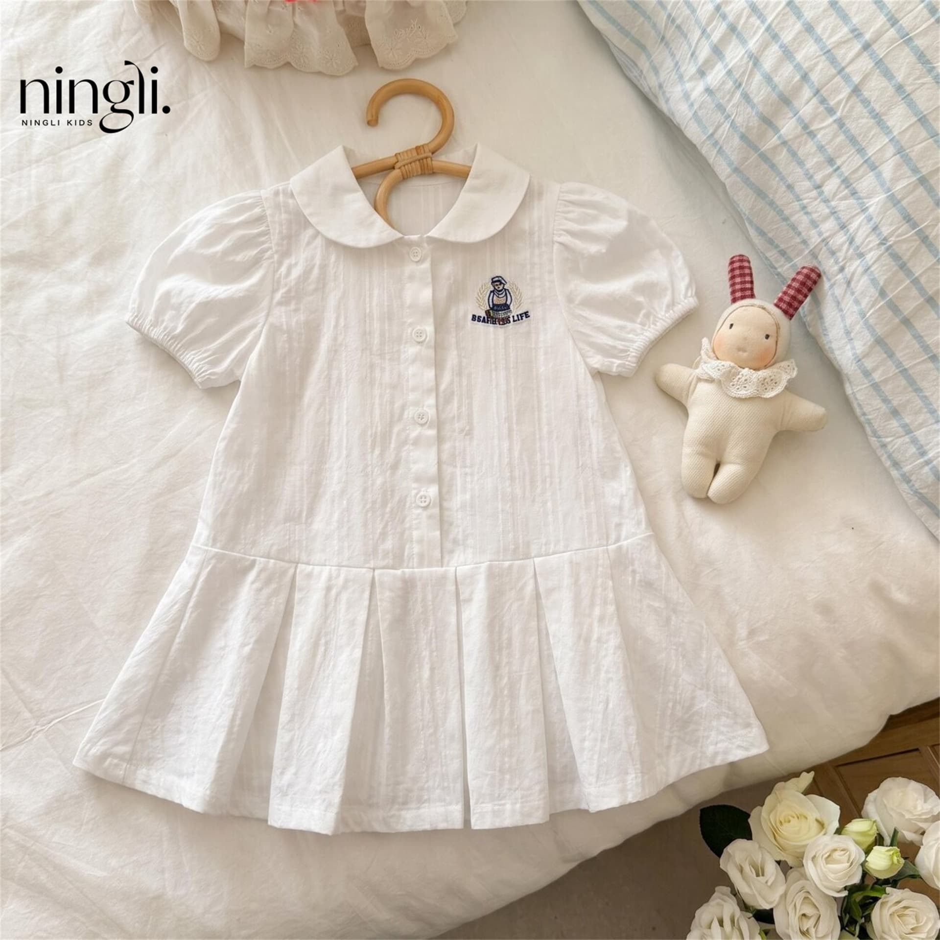 [Ningli] Baby girl plaid dress female puff sleeves 2026 summer new style girls shirt princess skirt trendy
