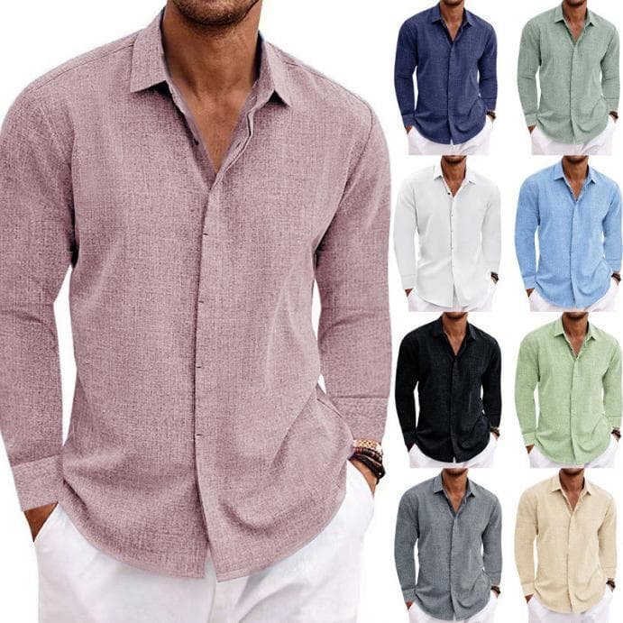 Men's Linen Long Sleeve T-Shirt Loose Undershirt Solid Color Long Sleeve Cotton and Linen Shirt Men's Plus Size Men's Shirt