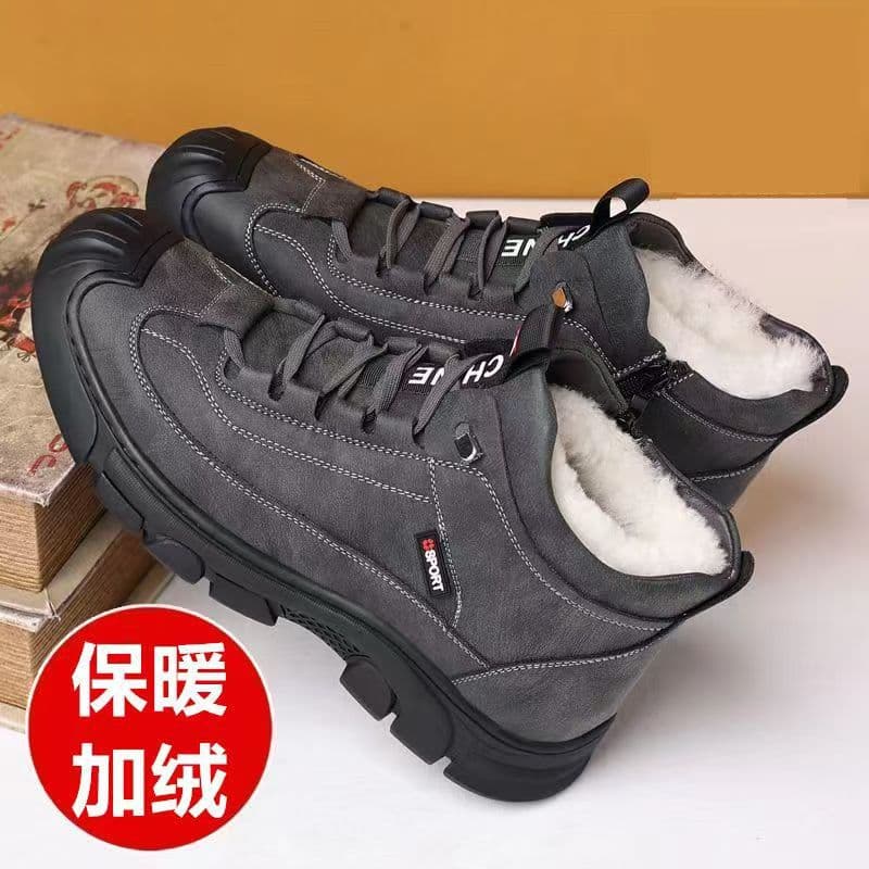 Men's Winter Cotton Boots, Fleece-Lined Warm Leather Snow Boots, Thick High-Top Men's Sports Cotton Shoes