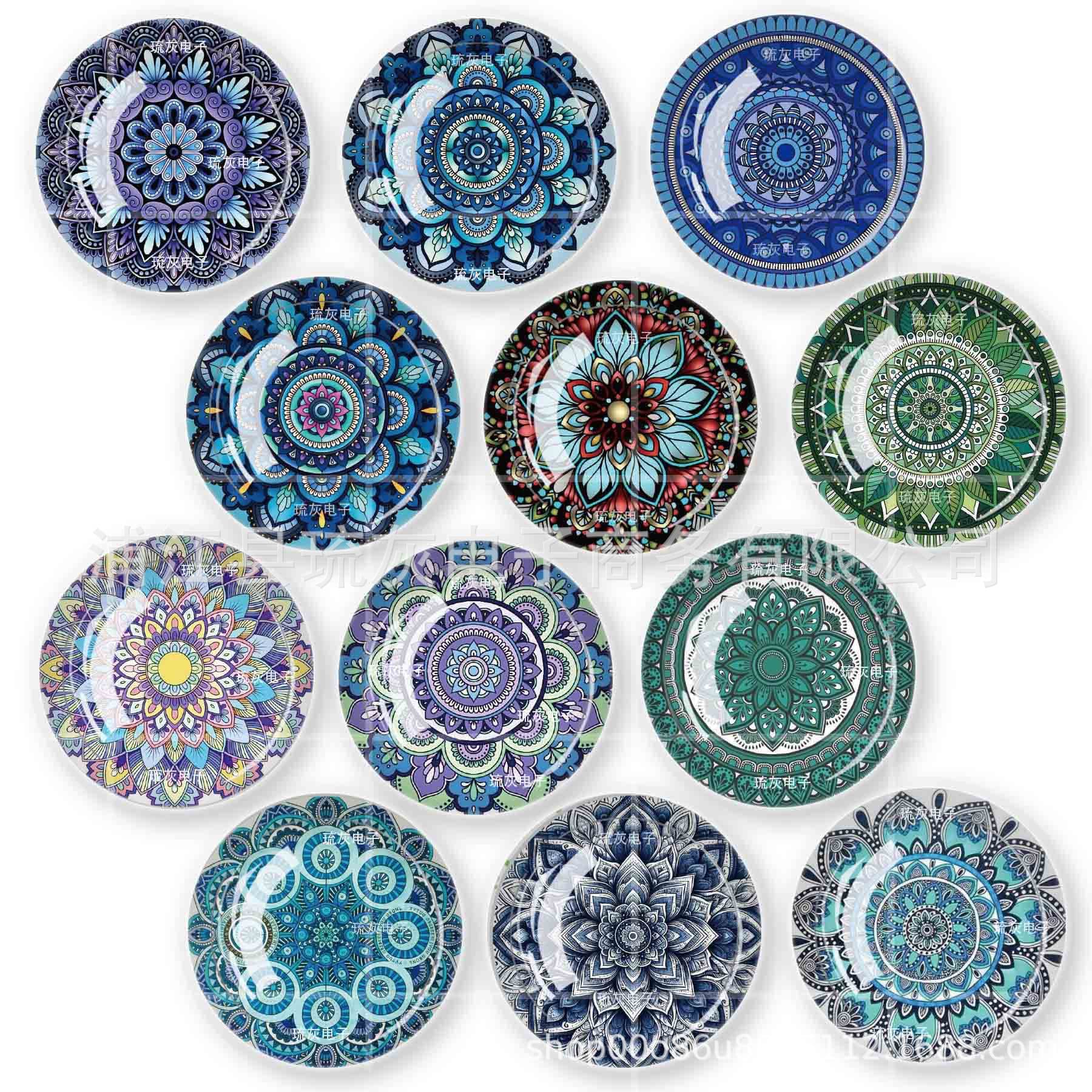 Crystal Glass Fridge Magnet Blue Pattern Series Magnetic Creative Decoration Gift Souvenir Whiteboard Sticker Cross-border