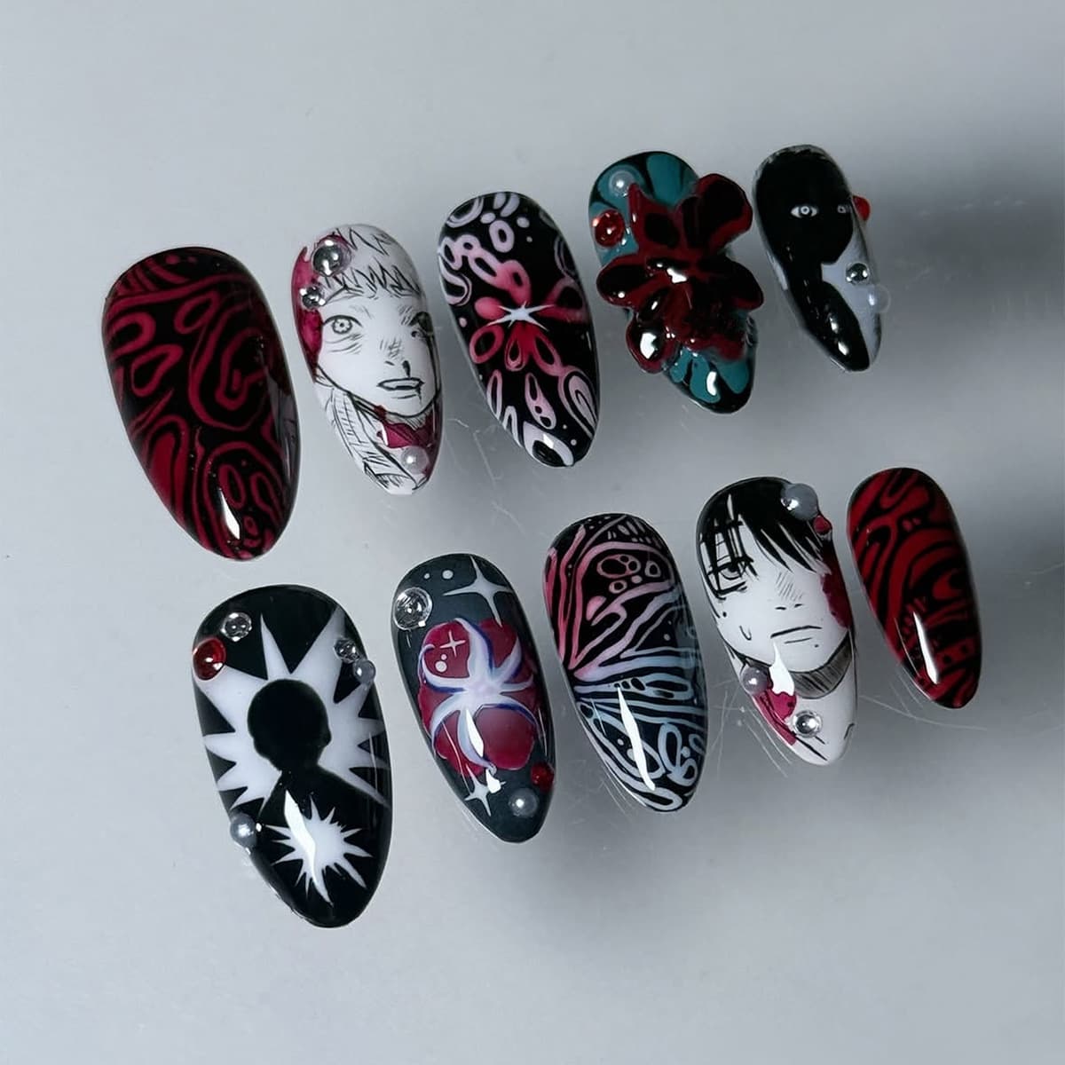 Cross-border wearable nails almond-shaped gothic comic dark style rhinestone nail tips detachable press nails