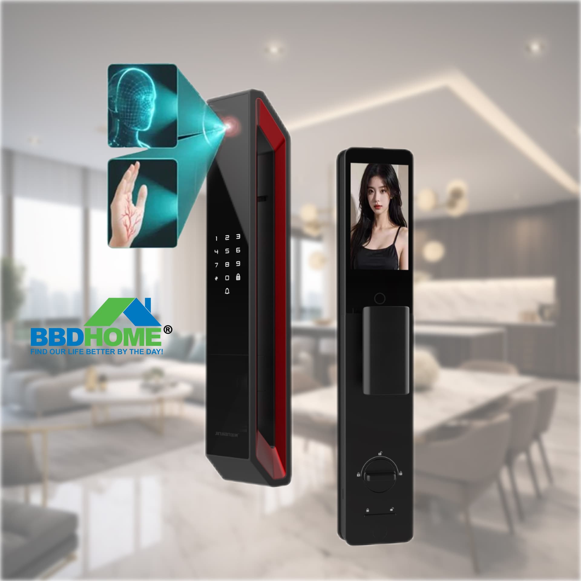 3D Face and Fingerprint Built-in Screen Remote Unlocking Graffiti WiFi with Camera Digital Electronic Smart Door Lock