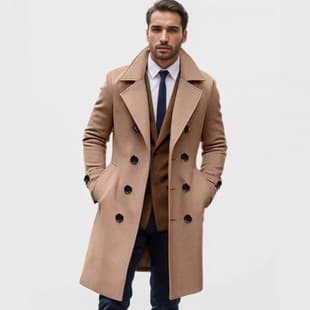 2024 European-American Autumn/Winter Men's Wool Coat, Double-Breasted Long Men's Wool Overcoat