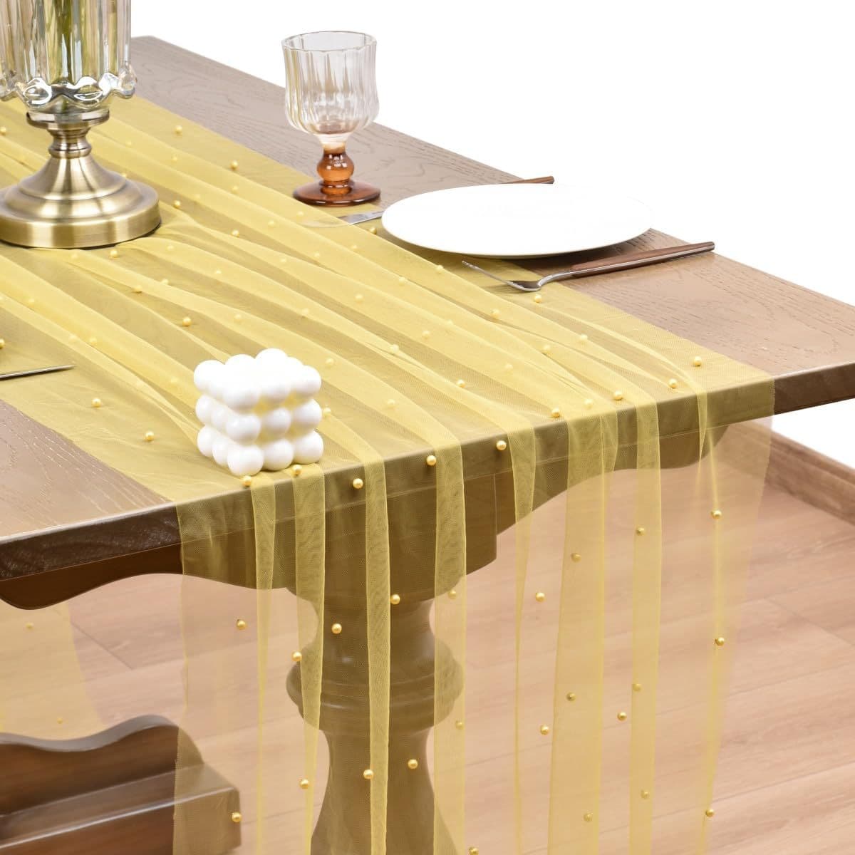 Pearl Mesh Tulle Party Decoration Lace Chiffon Tablecloth for Wedding Birthday Bridal Shower Wedding Arch Veil Decoration
