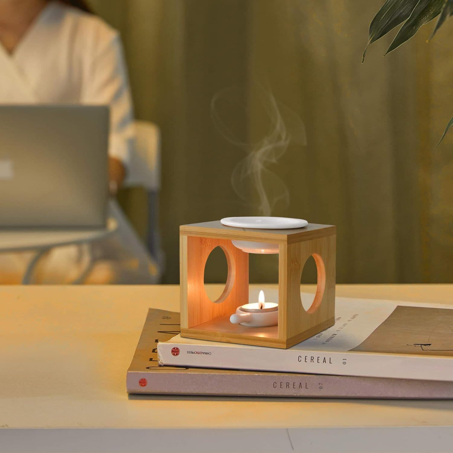 Wooden Essential Oil Burner Scented Wax Melt Burner Aromatherapy Fragrance Burner Oil Diffuser Wooden Stand
