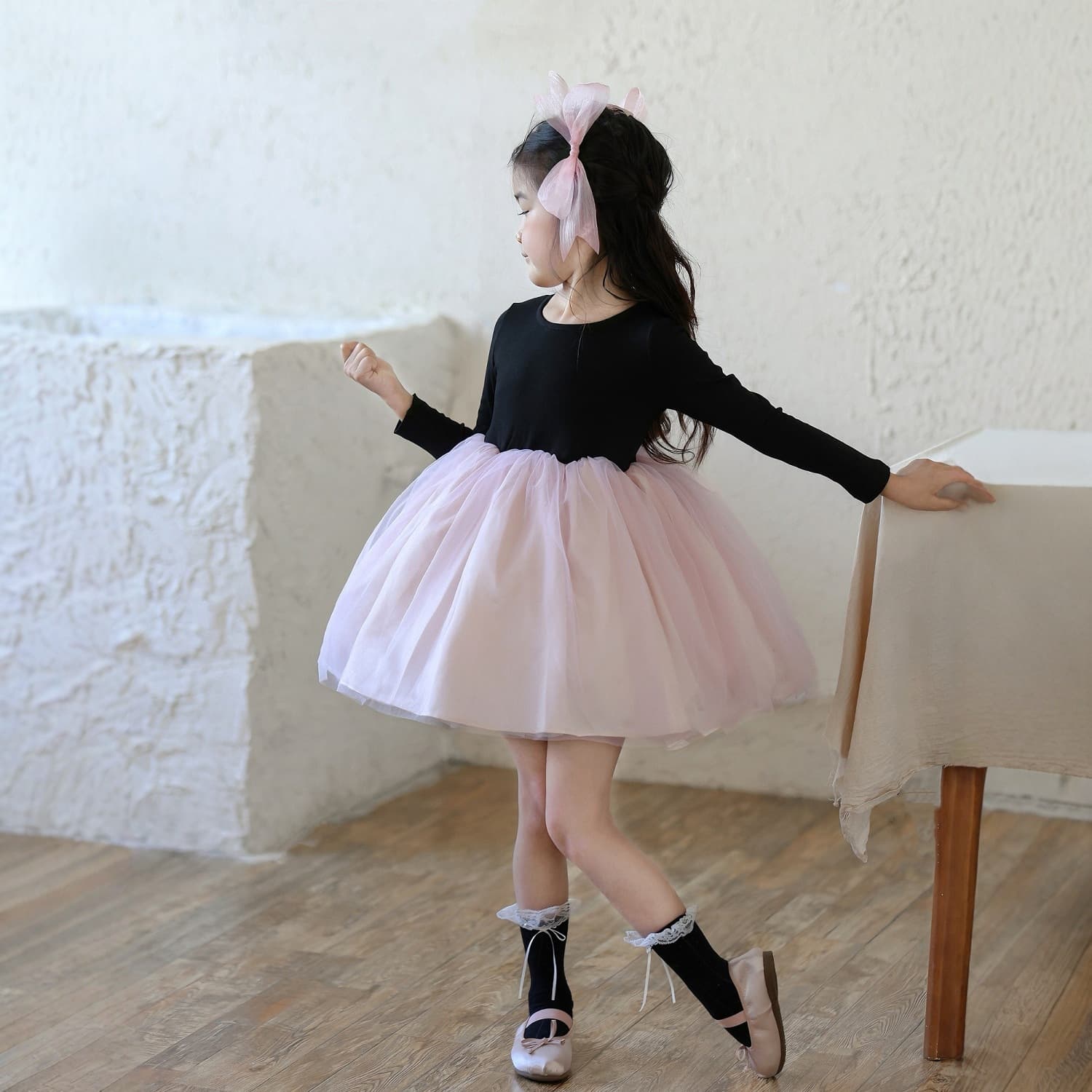 Girls Pink Mesh Long Sleeve Ballet Dress 2025 Fall New Princess Tutu Birthday Dress