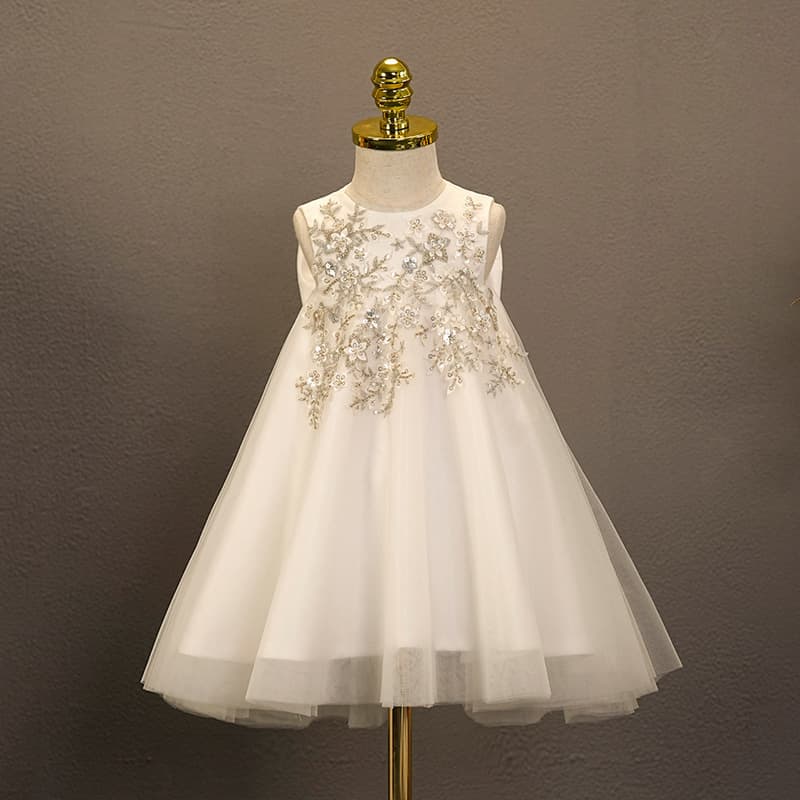Girls' Fashionable Elegant Birthday Princess Dress, Host Piano Performance Flower Girl Tulle Wedding Dress Winter