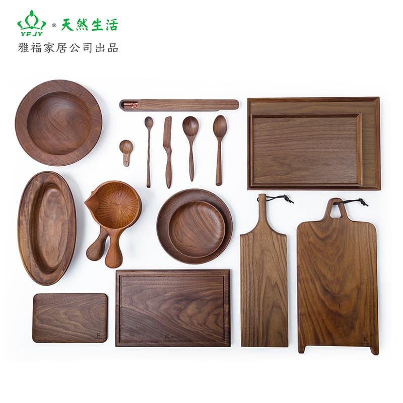 Yfjy Kitchen Supplies Normcore Black Walnut Wood Knife, Fork and Spoon Set Cutting Board Double-Sided Chopsticks Spoon Kitchen Cutting Board