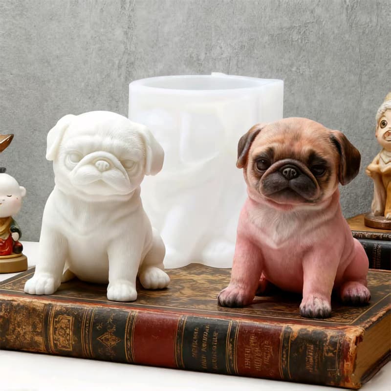 3D Sitting Dog Aromatherapy Candle Silicone Mold DIY Pug Soap Gypsum Ornament Resin Mold