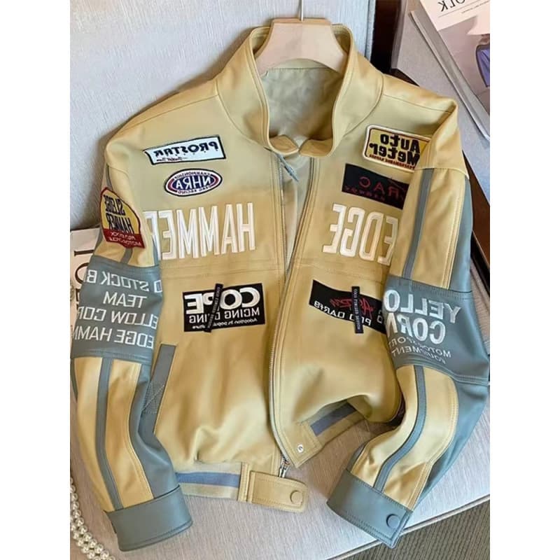 American Retro Motorcycle Jacket Pu Leather Trendy Brand Jacket for Men and Women Autumn and Winter High-End Street Style Heavy-Duty Baseball Jacket Coat