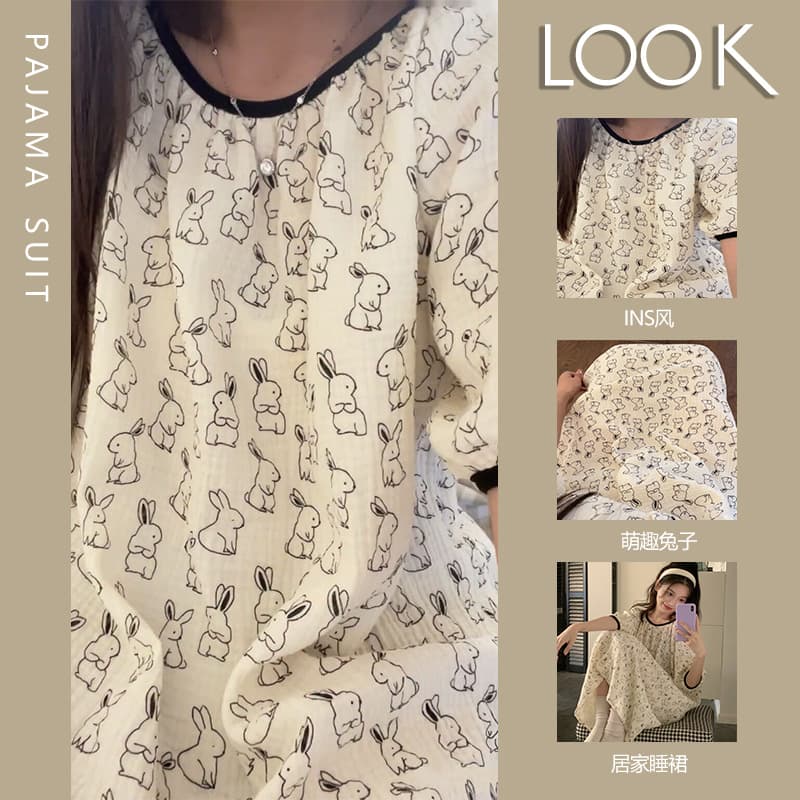 Women's Cartoon Nightdress for Cross-Border Live Streaming, Summer Short-Sleeve Loungewear, Loose and Cute Korean Style Pajamas
