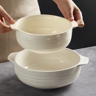 Ceramic White Double-Handled Soup Bowl, Simple Large Bowl, Japanese-Style Instant Noodle and Pickled Fish Bowl, Large-Capacity Household Basin Bowl and Plate