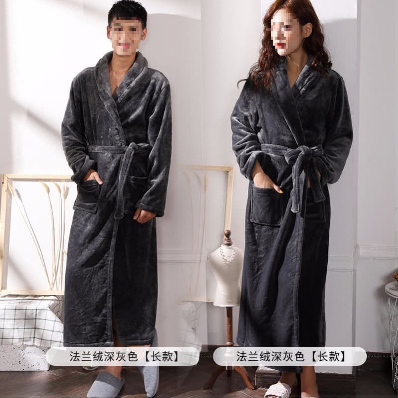Thickened Long Flannel Couples Robe Women's Winter Sleepwear Bathrobe Men's Autumn Coral Fleece Homewear