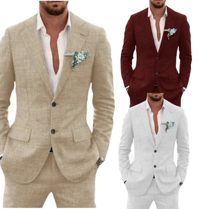 Cross-border European and American AliExpress linen suit two-piece men's banquet casual slim temperament suit foreign trade