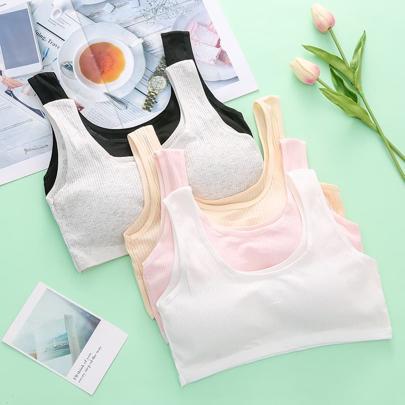 Detachable Chest Pad Underwear for Teenage Girls No Steel Ring Anti-Light Vest Style Bra Cotton Elastic Fabric Developmental Period