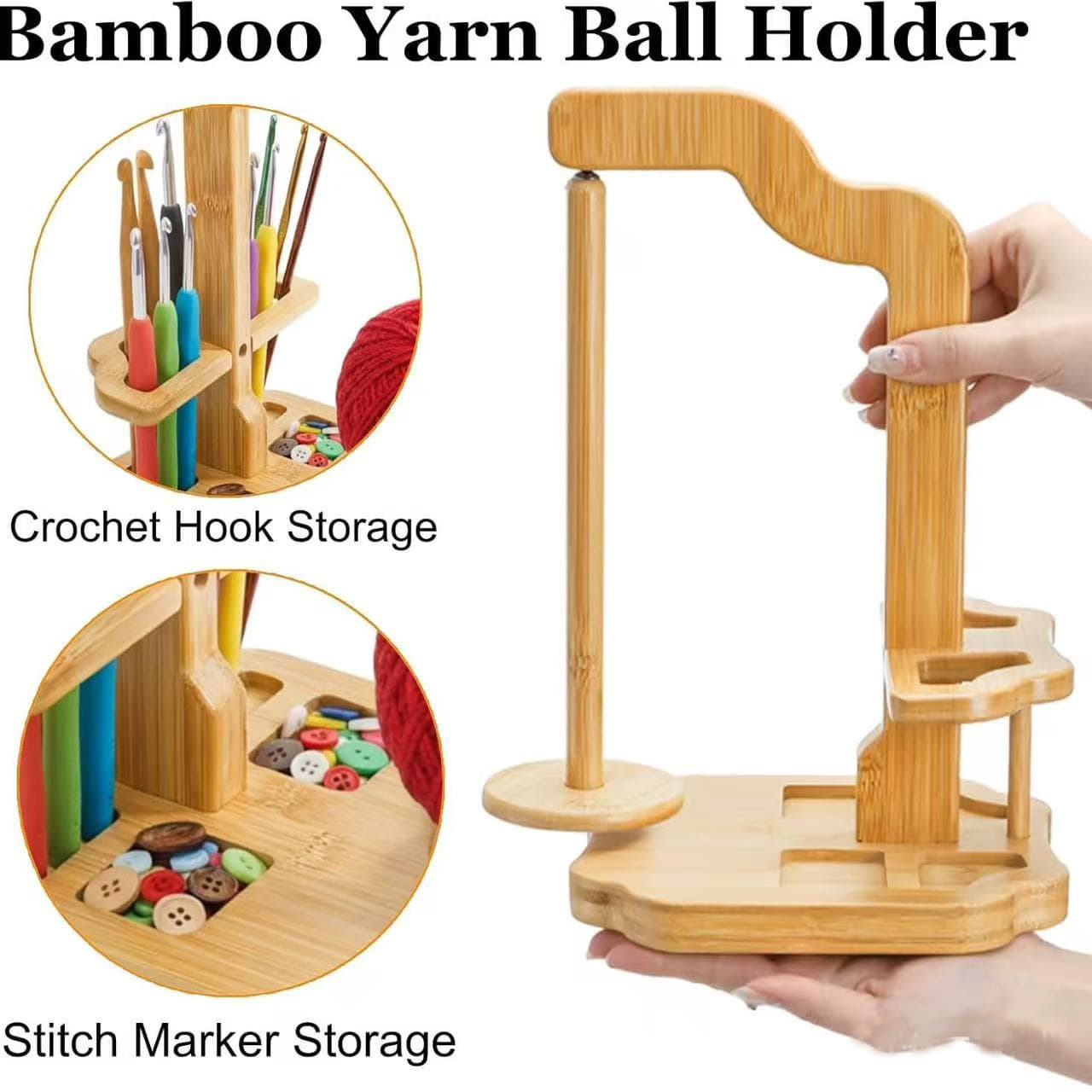 Wooden Yarn Spool Holder with Crochet Hook Accessories Storage Rack Sewing Thread Spool Holder Hand Knitting Yarn Rack