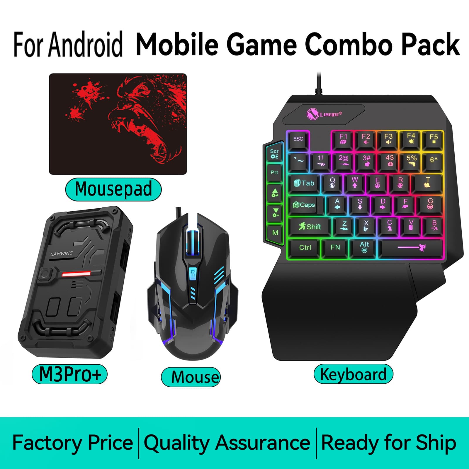 Jiaying M3pro+ Delta Converter Keyboard and Mouse Mobile Gaming Peripheral for PUBG, Peacekeeper Elite, and Arena Breakout