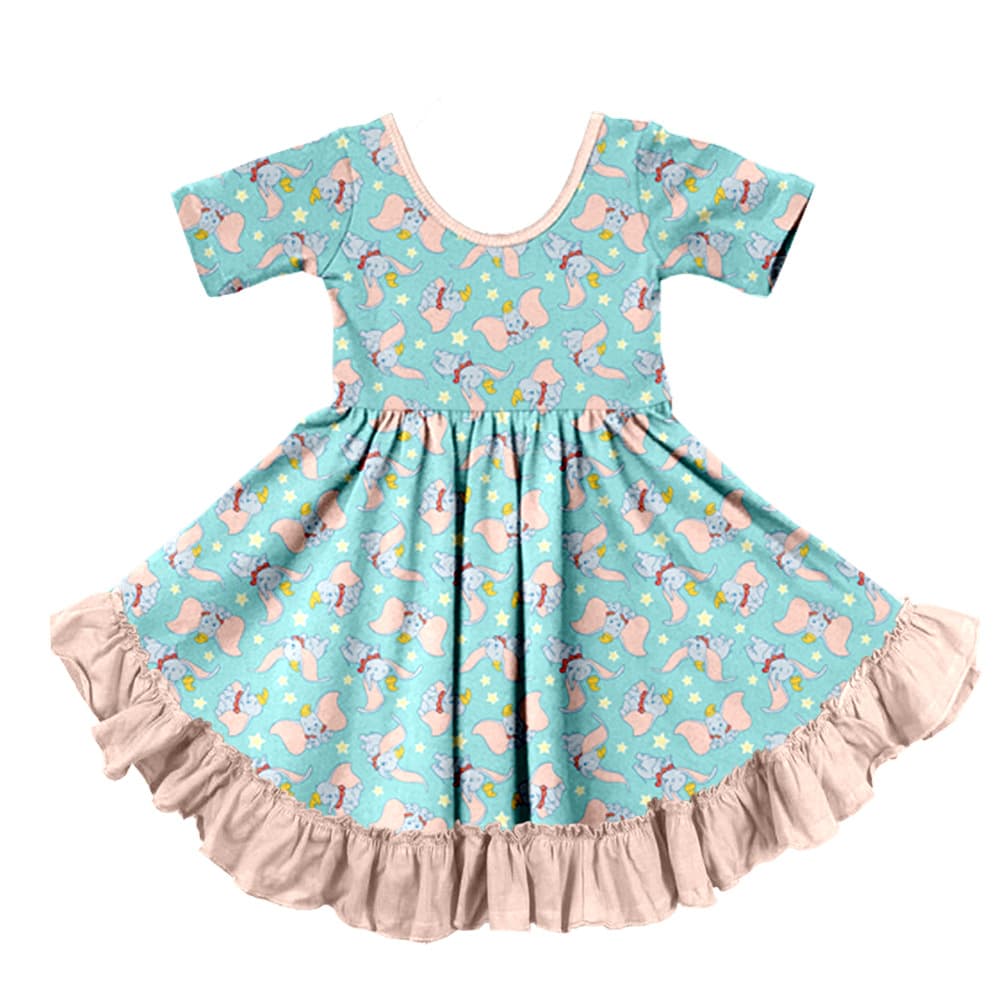 Cross-border wholesale custom summer girls' printed dresses with oversized skirts and lace design