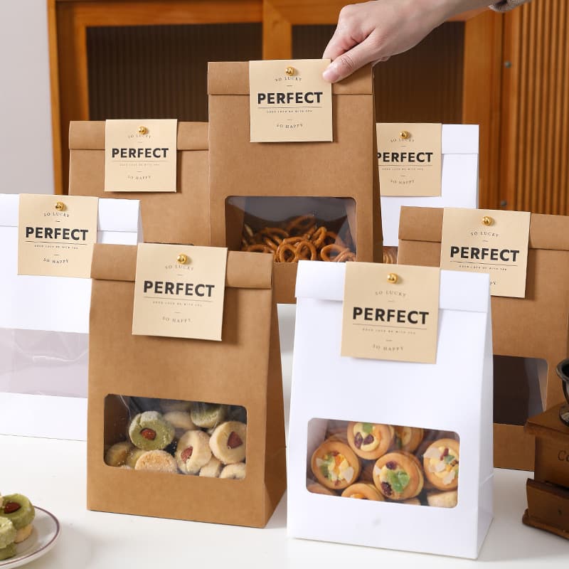 Kraft Paper Packaging Bag Biscuit Snowflake Crisp Glutinous Rice Boat Cookie Candy Nougat Toffee Food Box Baking