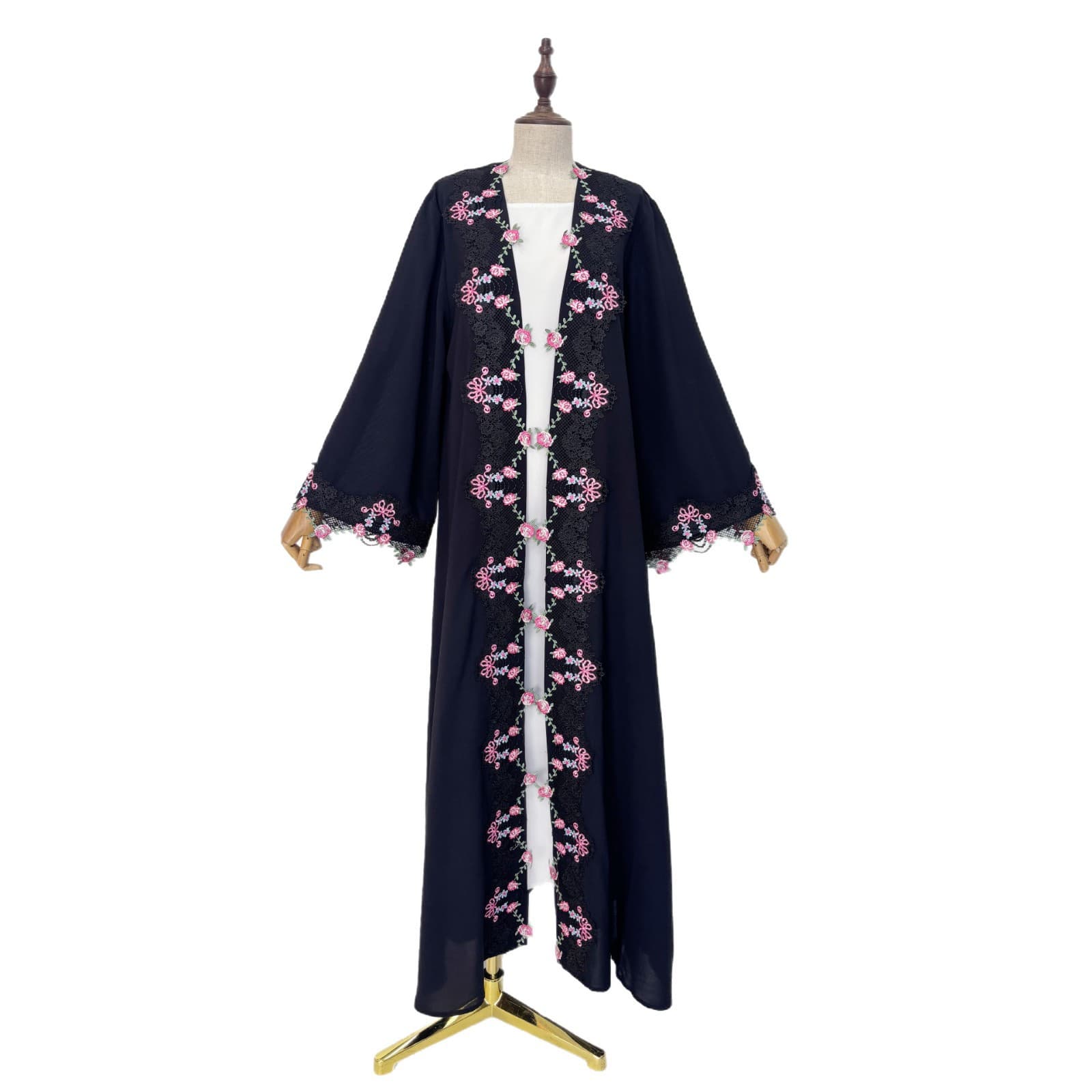 LN275 Summer New Black Long Skirt Single Jacket Embroidered Lace Patchwork Cardigan Fashion Women's Wear