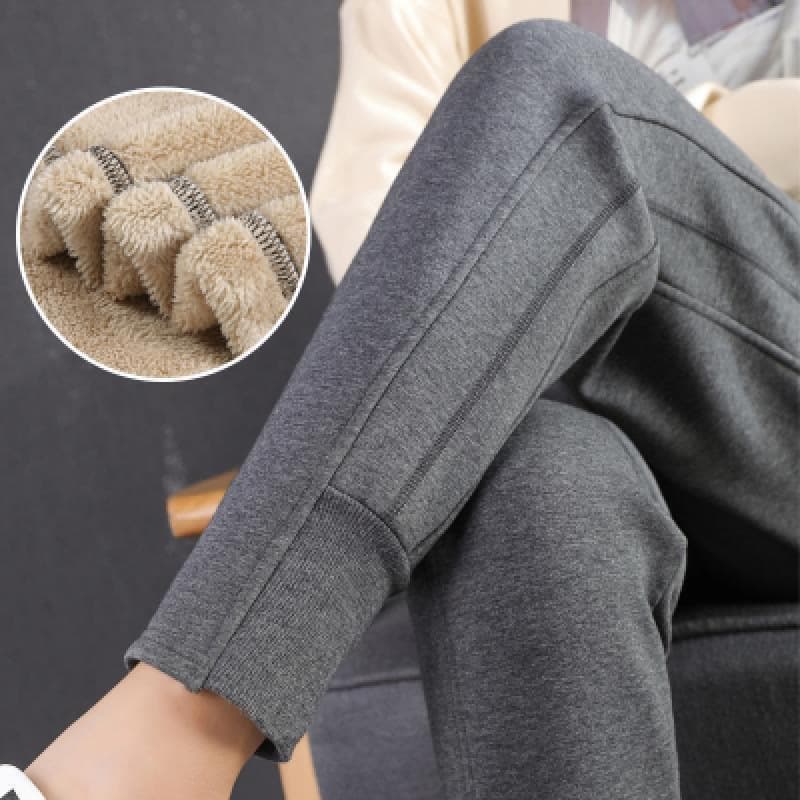 Beijirong Fleece-Lined Thick Sports Pants for Women, Loose Fit Sweatpants, Cuffed Leggings, Cotton Pants for Fall and Winter, Outerwear