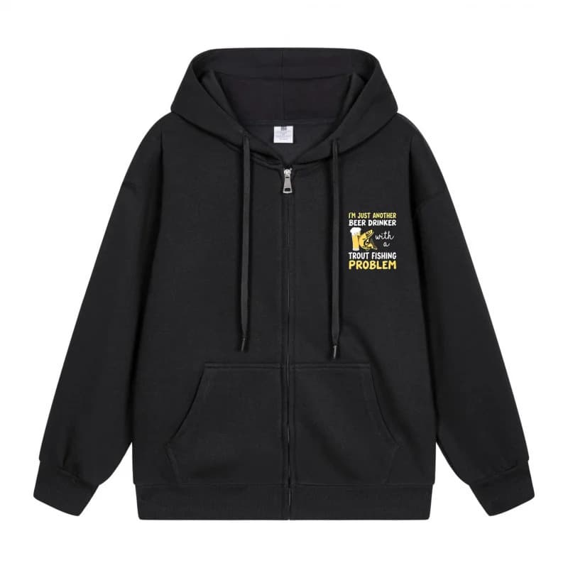 【Cross-border EU Size】Men's Zip-Up Hoodie Yellow Text On Black Background