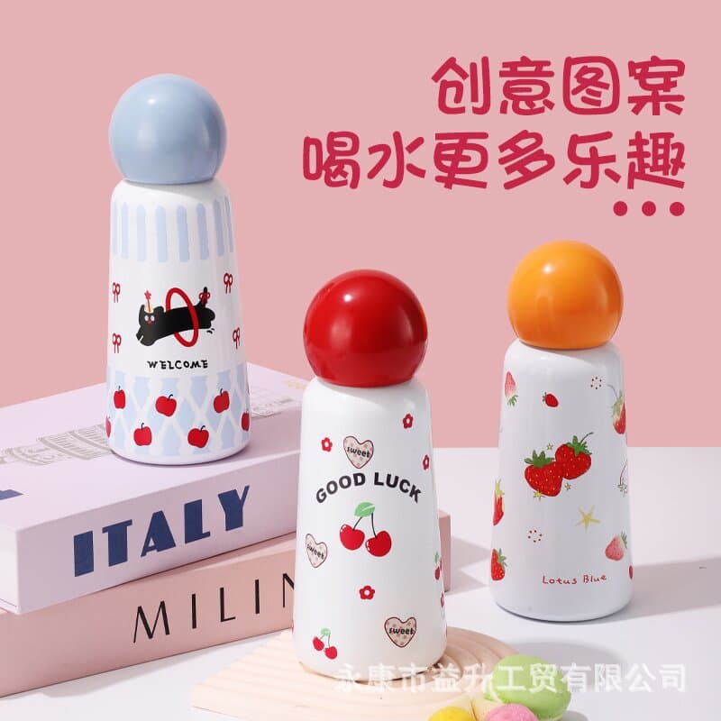 Original Red Nose Insulated Cup Earth Lid Round Ball Cup Apple Dog Water Bottle for Women Outdoor Sports Portable Cup