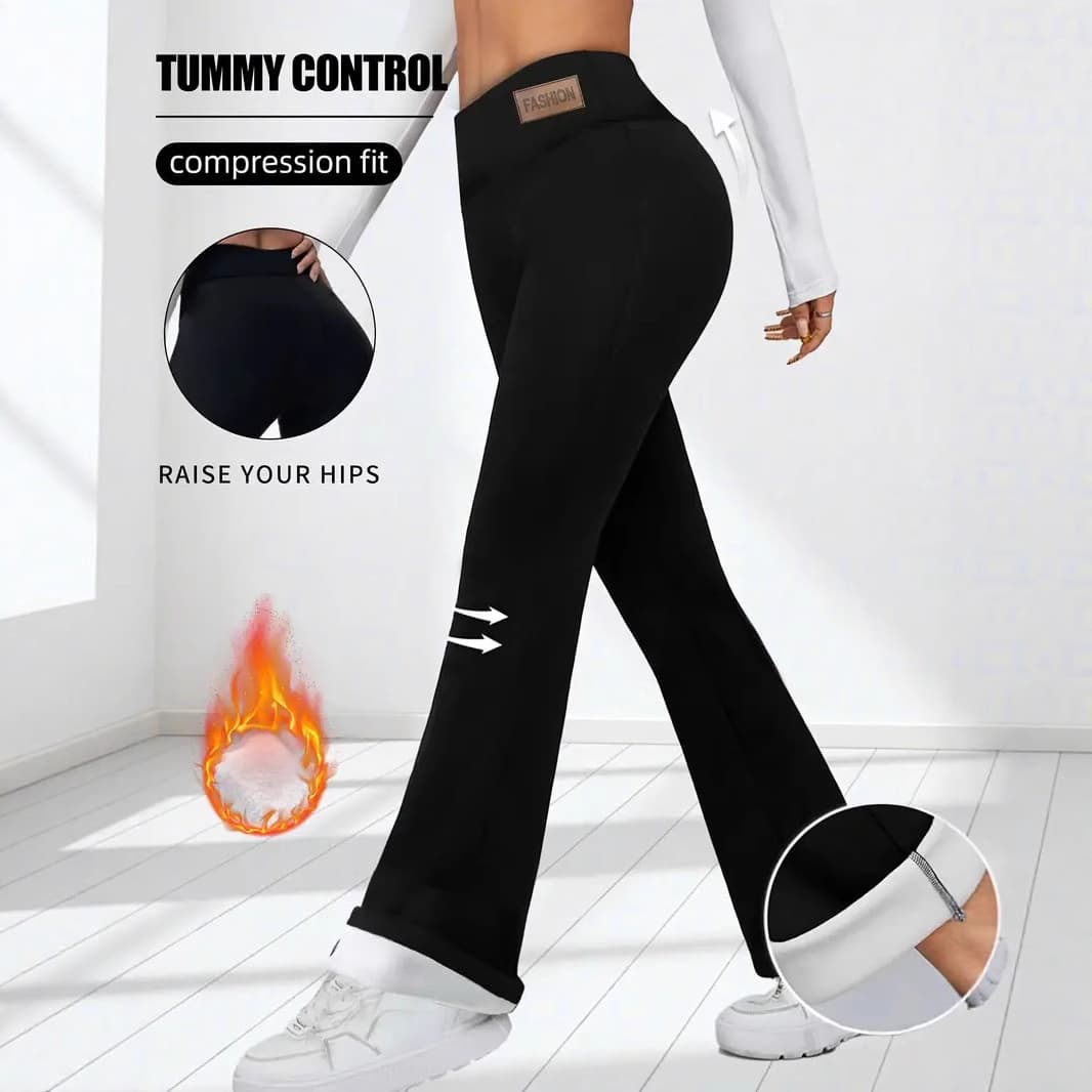 Cross-border Direct Sales Women's High-Waist Fleece-Lined Flare Pants Warm Yoga Outdoor Sports Pants Fitness Casual Pants