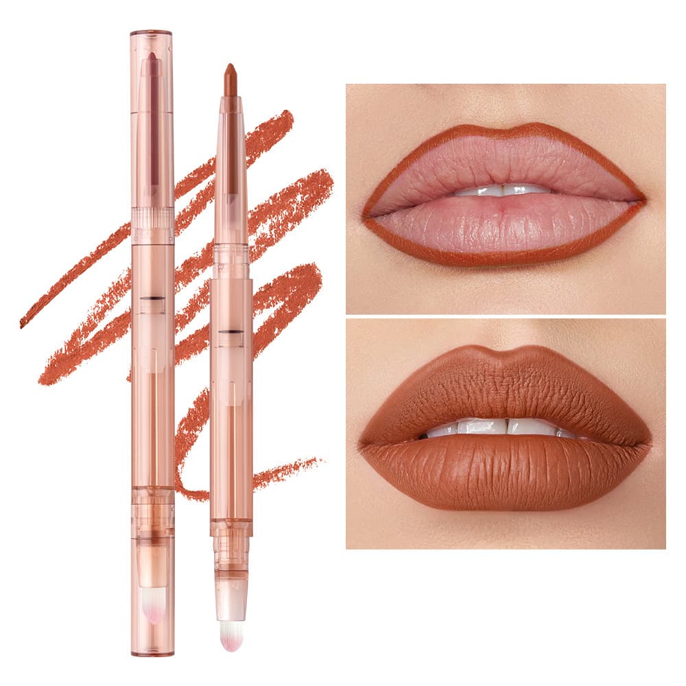 Dual-Ended Rotating Lip Liner with Brush Smooth Matte Velvet Lip Pencil Lip Contour Pen No Logo Cross-Border