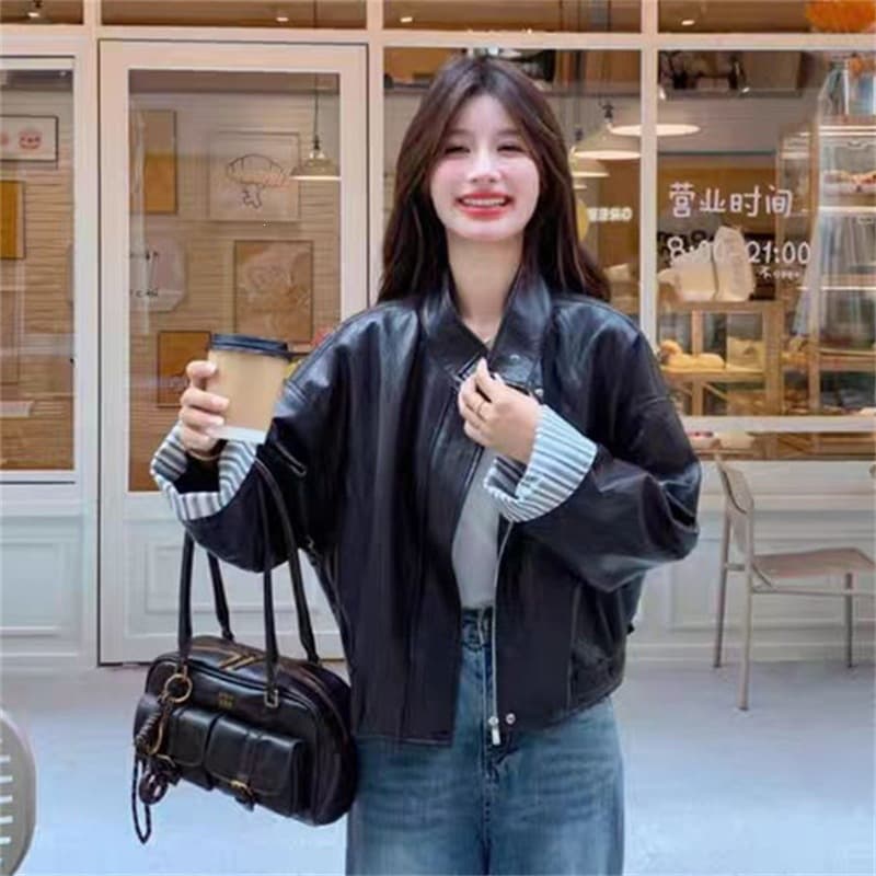 Retro Maillard Brown Leather Jacket for Women 2026 Spring/Autumn New Korean Style Sweet Cool Streetwear Leather Coat