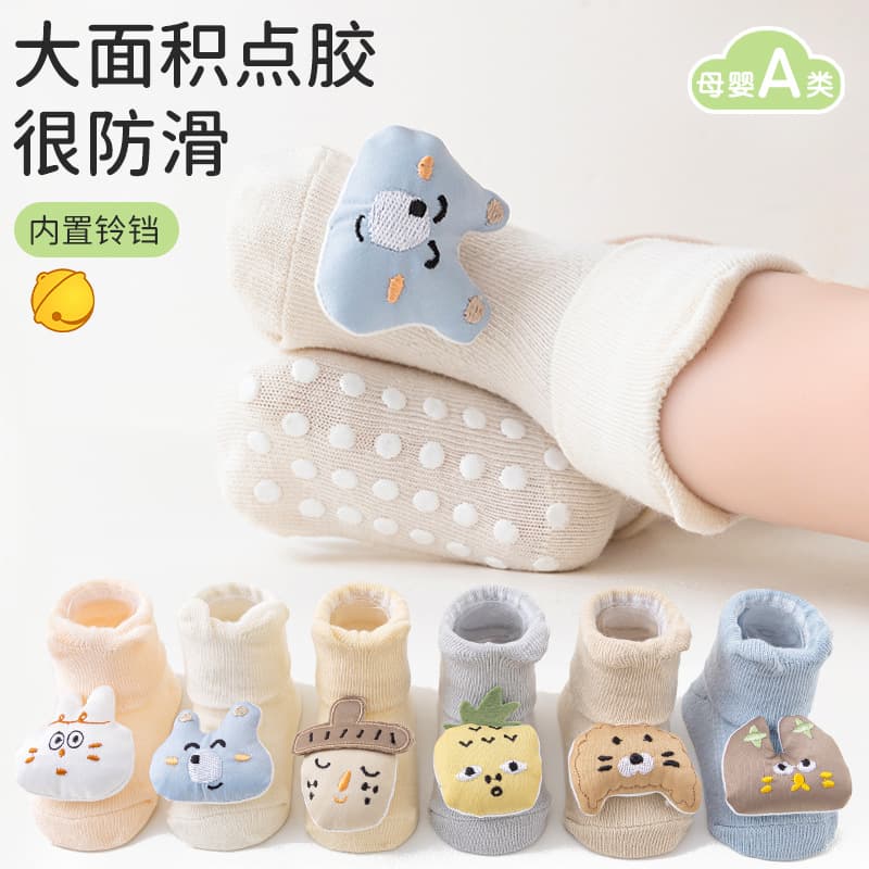 Baby Socks Class A Cotton Spring Summer New Cartoon Baby Socks Dot Grip Non-Slip Mid-Calf Newborn Socks 0-1 Year
