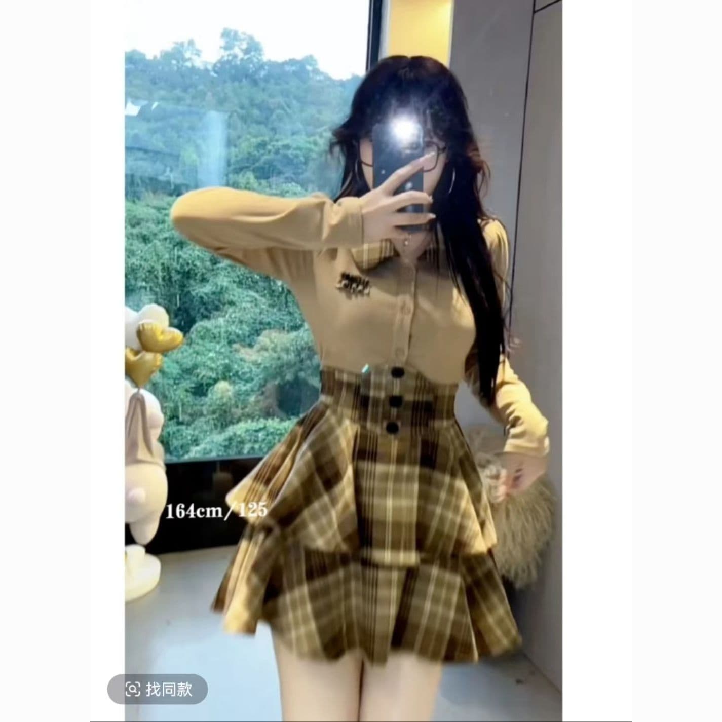 Plus-size pure desire style uniform suit for women, autumn and winter waist-cinching puff short skirt slimming shirt top two-piece set.