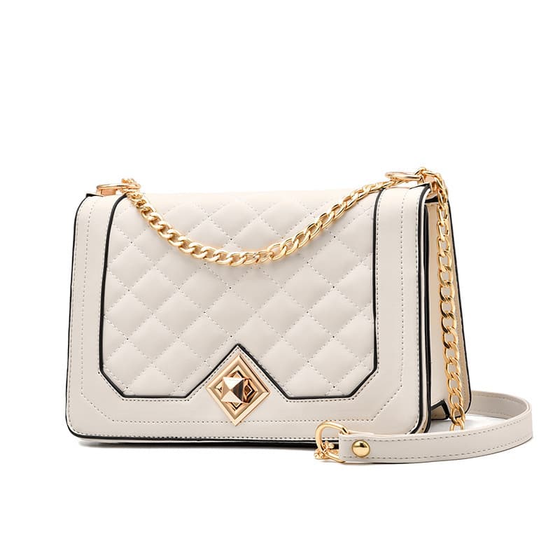Fashionable Women's Soft PU Leather Chain Crossbody Bag Diamond Pattern Ladies Single Shoulder Slanting Bag Business Commuting Style
